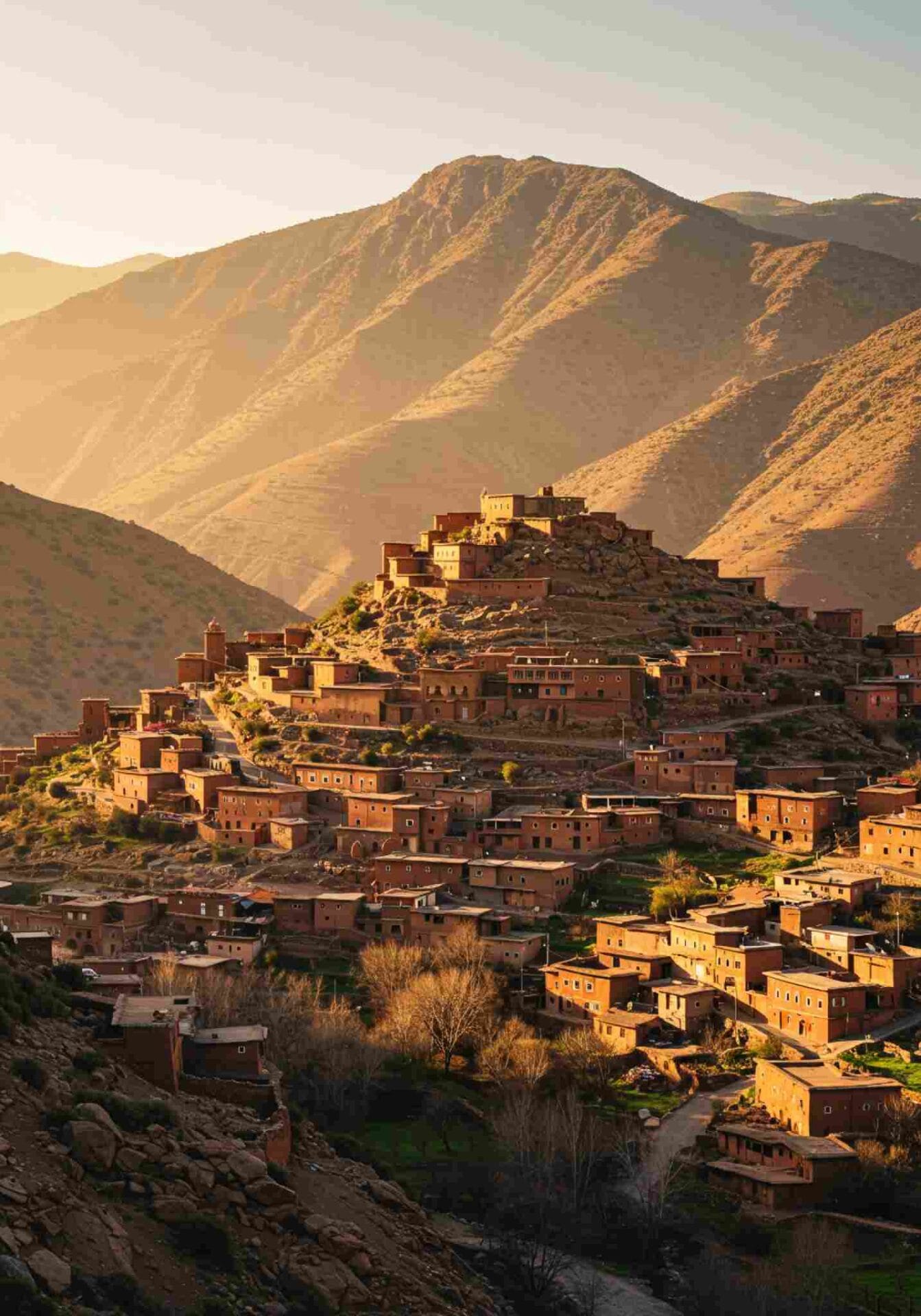 Berber village built into a mountainside in the Atlas Mountains