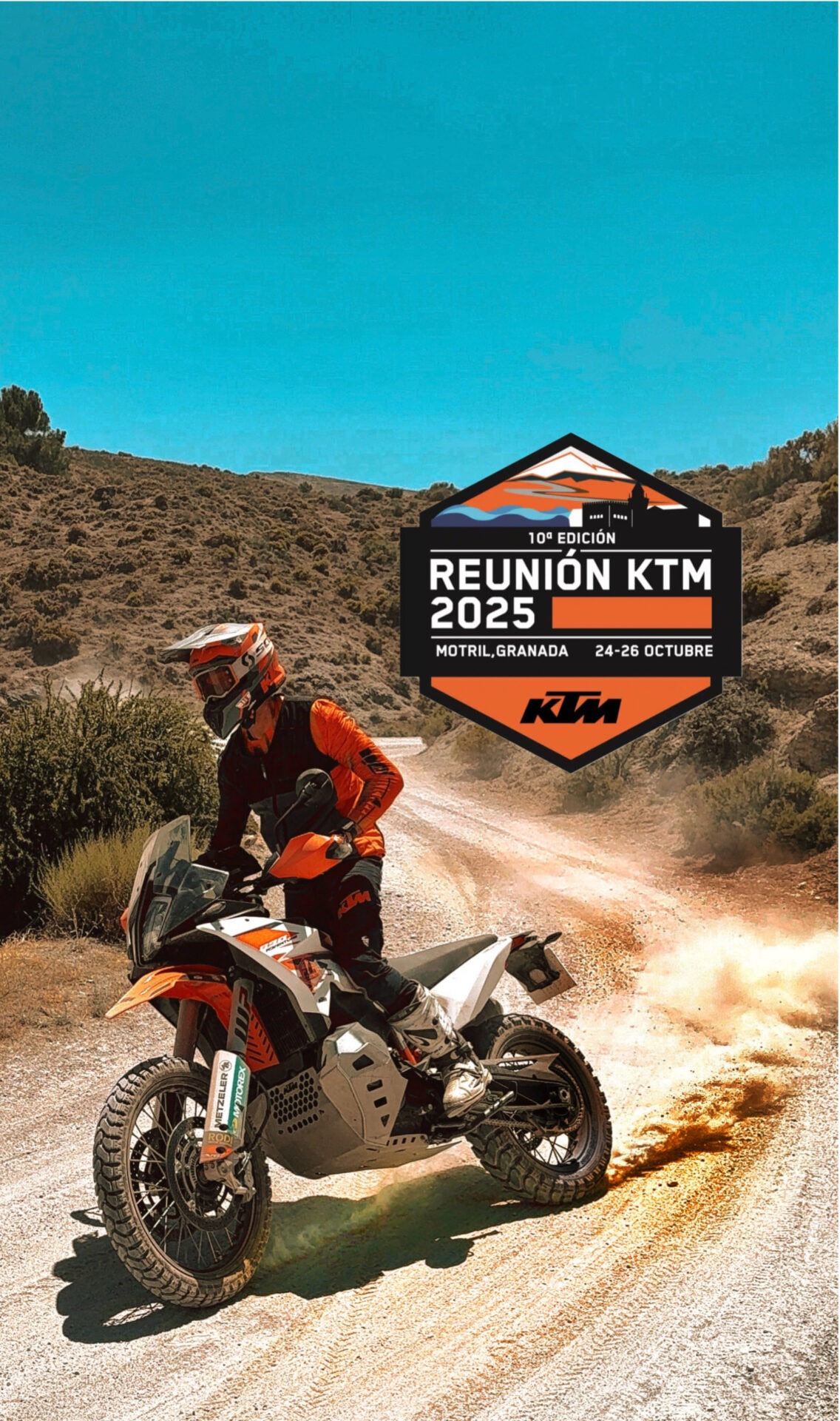 Poster for the KTM Spanish Meeting 2025 with a rider on a KTM adventure bike