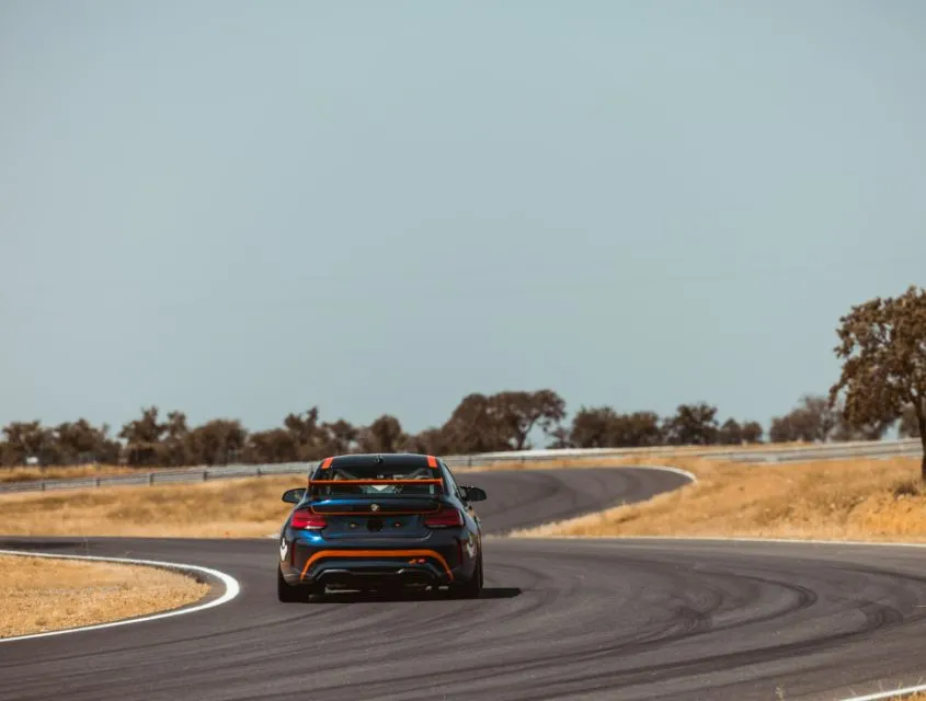 BMW race car on a circuit bend during a track day